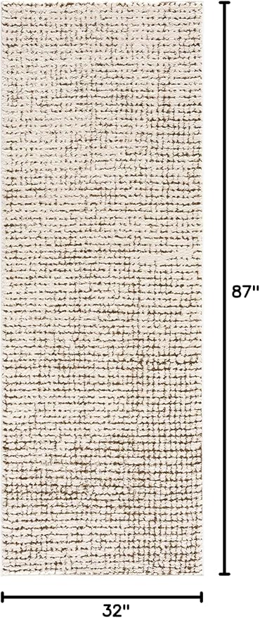 BoutiqueRugs Keita Contemporary Mosaic Runner Rug - High Pile Fluffy Soft Shag Carpet for Hallway, Kitchen - Cream, Brown - 2'8" x 7'3" Runner