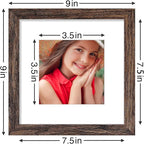 Vittanly 8x8 Picture Frames Set of 9, Shatter Resistant Plexiglass, Display 4x4 Pictures with Mat or 8x8 without Mat, Photo Frames for Wall Mount, Engineered Wood, Brown
