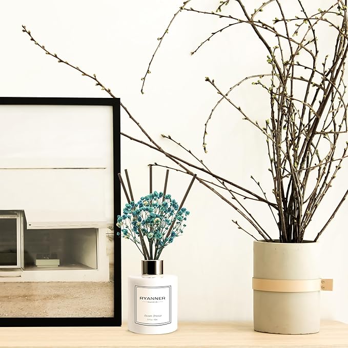 Reed Diffuser Set,5.1oz Ocean Breeze Scent Diffuser with Sticks Home Fragrance Reed Diffuser with Essential Oil for Bathroom Shelf Decor&Air Freshener,Home Bathroom Office Decor & Gifts