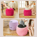 XeGe Fluffy Faux Fur Inflatable Pouf Ottoman, Soft Fuzzy Foot Stool Anti-Slip, Plush Foldable Foot Rest Floor Pouf for Kids Girls Adult, Cute Round Ottoman Cushion Living Room Bedroom, Hot Pink