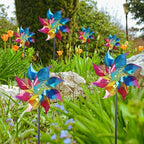 Hausse 10 Pack Reflective Pinwheels Wind Spinner, Extra Sparkly Rainbow Pinwheel with Stakes, Bird Repellent Blinder Devices Deterrent to Scare Birds Away from Yard Patio Farm Garden, Colorful