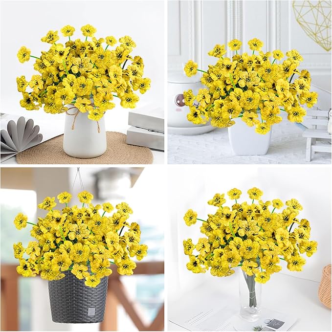 Krissing 48 Bundles Outdoor Artificial Flowers UV Resistant Fake Silk Flowers Faux Plastic Plants Outside Garden Porch Window Box Summer Decoration (Yellow)