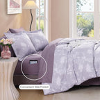 King Comforter Set -7 Pieces Floral Purple Comforter Set for All Seasons, Bed in a Bag King with Botanical Flowers Comforter, Sheets, Pillowcases & Shams