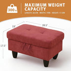 Ottoman Rectangular Storage Ottoman Bench, Flannel Footrest Stool Footstool with Lid for Living Room, Bedroom, Entryway, Red, 28.5"x19"x17.5"