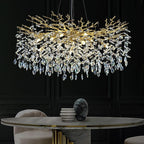 Modern Crystal Chandeliers for Dining Room Over Table, 40" Round Gold Tree Branche Chandelier, Large Crystal Chandelier for Living Room,High Ceiling,Foyer,Entryway,Kitchen Island,Staircase