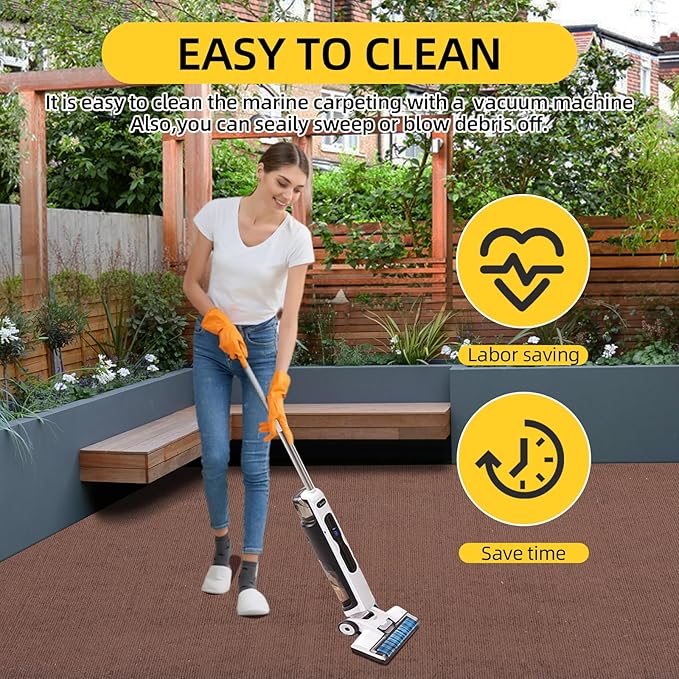 Marine Carpet,5 FT x 25 FT Brown Indoor Outdoor Carpet 0.2" Thick Boat Carpet with Water-Proof TPE Backing, Non-Slide Outdoor Marine Carpet Roll for Home, Patio, Porch, Deck