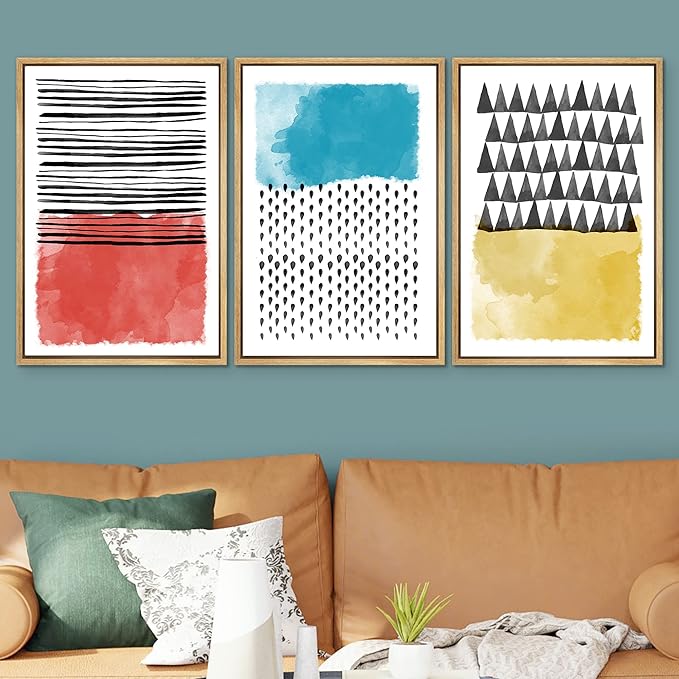 SIGNWIN Canvas Print Wall Art Squares and Abstract Line Art Geometric Line Illustrations Modern Art Mid-Century Modern Warm for Living Room, Bedroom, Office - 24"x36"x3 Natural
