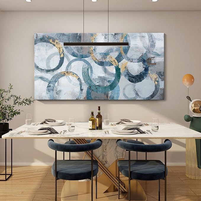 Mofutinpo Blue and Gold Wall Art - Large Modern Abstract Canvas Wall Art, Framed for Bedroom, Office or Living Room - 30x60IN