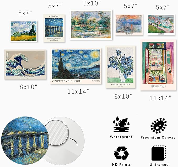 Vintage Eclectic Wall Decor Set of 9, Abstract Eclectic Prints Matisse Van Gogh Claude Monet Maximalist Famous Artist Painting Aesthetic Pictures, Trendy Maximalism Poster for Aesthetic Bedroom,