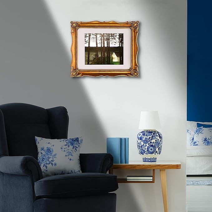 Vintage 11x14 Picture Frame with Embossed Flower, Ornate Gold Frame for 11x14 or 8x10 Photos with White Mat, Antique Baroque Frames with Hook for Wall Mounting Display(Bronze)