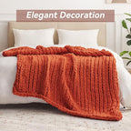 Chunky Knit Throw Blanket, 40''*50'' Knitted Throw Chenille Yarn for Bed Couch, Handmade Orange Crochet Big Thick Blanket, Machine Washable Cute Comfy Blanket for Home Decor