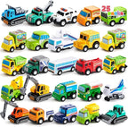 JOYIN 25 Pieces Pull Back Cars and Trucks Toy Vehicles Set for Toddlers, Girls and Boys Kids Play Set, Die-Cast Car, Party Favors, School Gifts, Goodie Bags Stuffers for Kids, Christmas Birthday Gifts