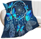 Blue Butterfly Blanket for Womens Girls Dream Catcher Throw Blanket Gifts for Kids Boys Soft Warm Cozy Flannel Blanket for Couch Sofa Bed 50"x60"