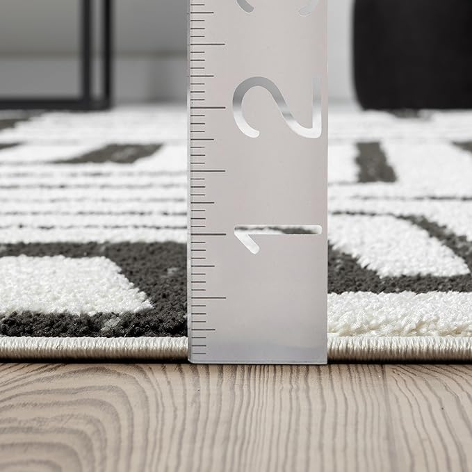 Abani Nomad Cream & Grey Area Rug 5' x 8' for Living Room, Bedroom - Geometric Box Design - Durable & Easy to Clean