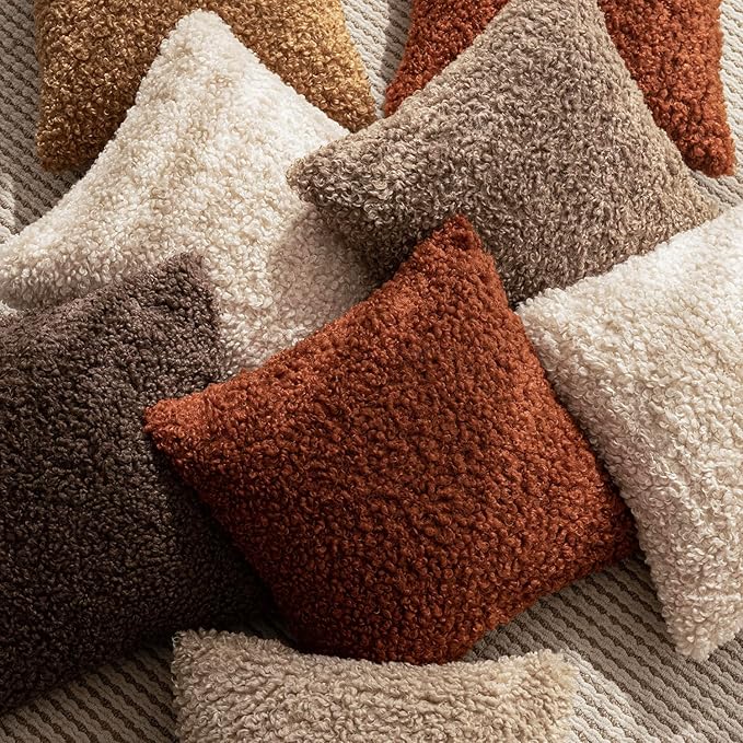 Foindtower 2 Pieces 16x16 Inch Hazel Brown,Faux Fur Throw Pillow Cover Accent Sherpa Furry Pillow Covers Fuzzy Soft Pillowcases Cozy Sheepskin Decorative Fleece Cushion Case for Bed Couch Living Room