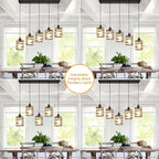 Black Pendant Lights for Kitchen Island Farmhouse Chandeliers for Dining Room, 5-Light Pendant Light Hanging Linear Chandeliers Kitchen Island Lighting with Clear Glass Shades
