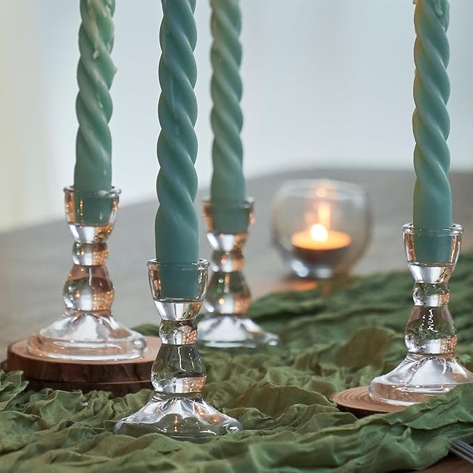 Glass Taper Candle Holders Small Clear Candlestick Holders Bulk, Thickened Glass Crystal Candle Sticks Set for Dining Table Wedding Party Fireplace Mantle Table Centerpiece Decor, 10Pcs