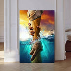 Framed Jesus Christ Canvas Wall Art The Hand of God Jesus Reaching Into Water Christian Painting Prints Biblical Wall Decor Religious Room Decor for Church Prayer Room Schools Hospitals 24'' x 36''