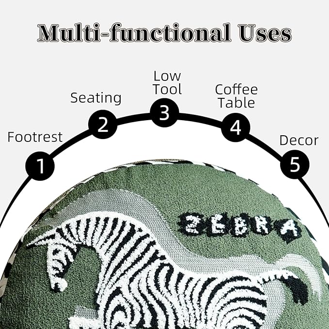 Pouf Ottoman Unstuffed Poufs Soft Touch Zebra Boho Footrest Floor Chair Storage for Living Room Bedroom Home Decor (Green, 20 x 20 x 8 Inches Round)