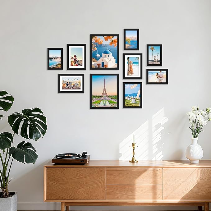 decorUhome Picture Frames Collage Wall Decor for Photo Gallery Display, Assorted Picture Frames set of 10 Including Two 8x10 / Four 5x7 / Four 4x6 for Family Wall Decor, Black, 10 Pack