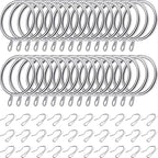 Hotop 30 Pcs Metal Drapery Curtain Rings 0.98/1.26/1.65 inch Interior Diameter and 30 Pcs Hanging Curtain Drapery Pin Hooks for Window Door Shower(42 mm,Silver)