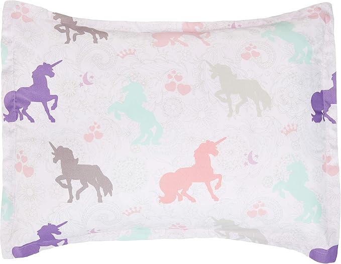 Amazon Basics Soft Easy-Wash Microfiber Kid's 2 Pieces Comforter and Pillow Sham Set, Animal Printed, Twin, Purple Unicorns