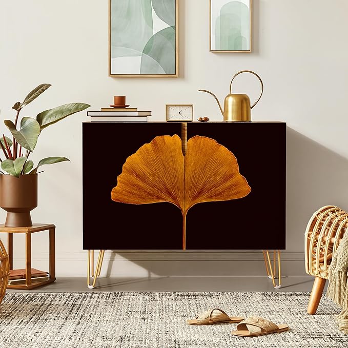 SIGNWIN Sideboard Buffet Cabinet, Kitchen Storage Cabinet with 2 Doors, Brown Clover Leaf Close Up, Cupboard Console Table for Dining Room - 35" L x 18" W x 29" H