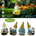Solar Firefly Jar Gnome Waterproof- Large Garden Gnome Funny Solar Outdoor LED Lights Resin Statues 10.6" Lantern Figurines Decorations Birthday Gifts for Mom Women - Unique Housewarming Gifts