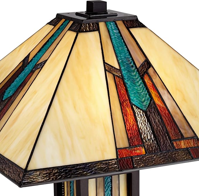 Robert Louis Tiffany Ranier Mission Tiffany Style Standing Floor Lamp with Night Light LED 59.5" Tall Bronze Copper Multicolored Stained Art Glass Shade Decor for Living Room Reading House Bedroom
