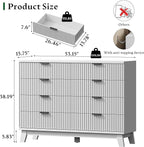 Fluted Dresser with 8 Drawers, 54" Wide Modern Chest of Drawers with Metal Handle, Wooden Dresser TV Stand, Wood Closet Clothes Storage Organizer for Bedroom, Living Room, Hallway, Solid White