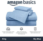 Amazon Basics 4 Piece Bed Sheets Set, 100% Cotton Jersey, Includes Super Soft, Flat and Fitted Sheets, Pillowcase, King, Sky Blue, Solid