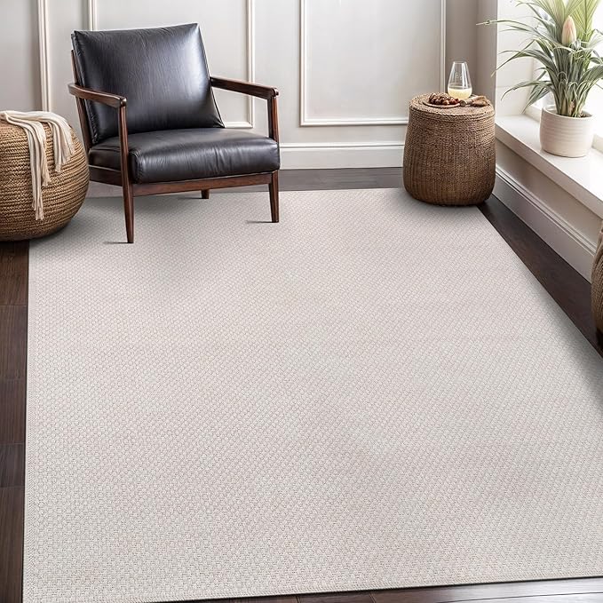 CAMILSON Easy Jute Rug 8x10, Indoor Outdoor Off-White Farmhouse Area Rugs for Living Room Patio and Kitchen Rug, Solid Woven Design, Easy-Cleaning, Non Slip Washable Outside Carpet Alfombras (8 x 10)