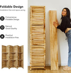 Room Divider with Shelves, 5.6 Ft Tall Folding Wood Screen with Double Hinges for Home Office Bedroom Hotel Decoration (6 Panels, Natural)