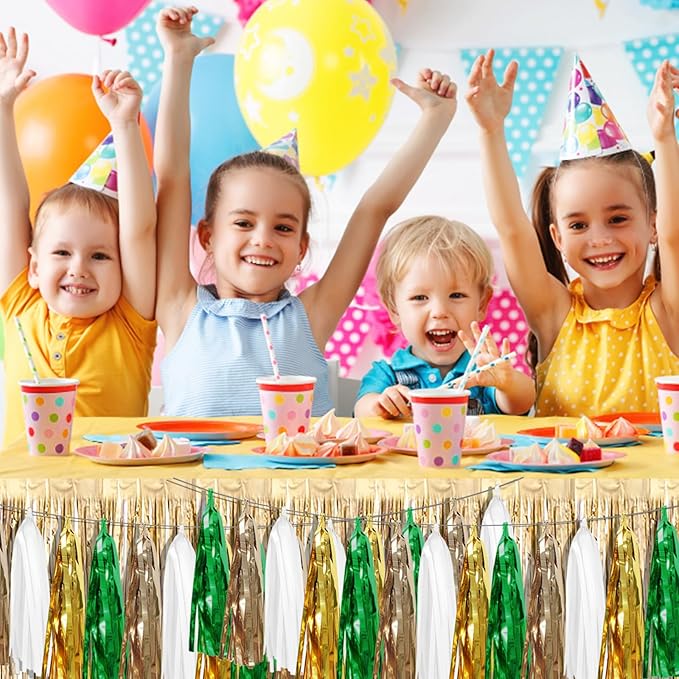 3P Sage-Green Beige-Mint Gold Foil Fringe Metallic Tassel Garland Banner, Tassels Banner Streamers for Parade Floats, Bachelorette, Wedding, Birthday, Christmas, Bridal/Baby Shower Party Decorations