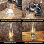 Tuanse 2 Pcs Oil Lamps for Indoor Use Vintage Hurricane Emergency Glass Oil Lamps Large Lantern Classic Decorative Oil Lamp for Home Tabletop Emergency Lighting Supplies (Clear, Black)