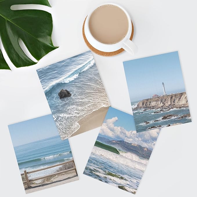 SIGNWIN Poster Bathroom Decor 8"x10"x 4, Wall Art Room Decor Multicolor for Living Room, Bedroom, Office White Aerial View Blue Ocean Wave Beach Shore Nature Wilderness Realism Decorative Landscape