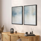 SIGNFORD Framed Canvas Print Wall Art Set Blue and Beige Abstract Modern Neutral Vertical Illustration Modern Art Decorative Nordic Nature for Living Room, Bedroom, Office - 16"x24"x2 Black