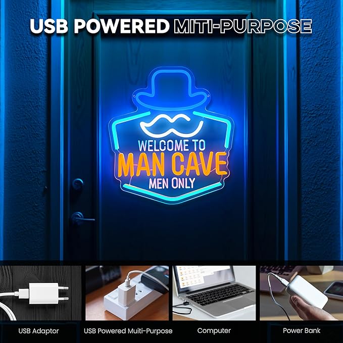 Man Cave Neon Sign, Gentleman Neon Signs for Wall Decor, Dimmable Acrylic Neon Lights for Man Cave Gamer Room Bedroom Bar Pub Party Decorations