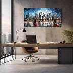 Brooklyn Bridge Wall Decor for Living Room City Canvas Wall Art for Office Blue and Black Bedroom Wall Art 24 x 48 Inch