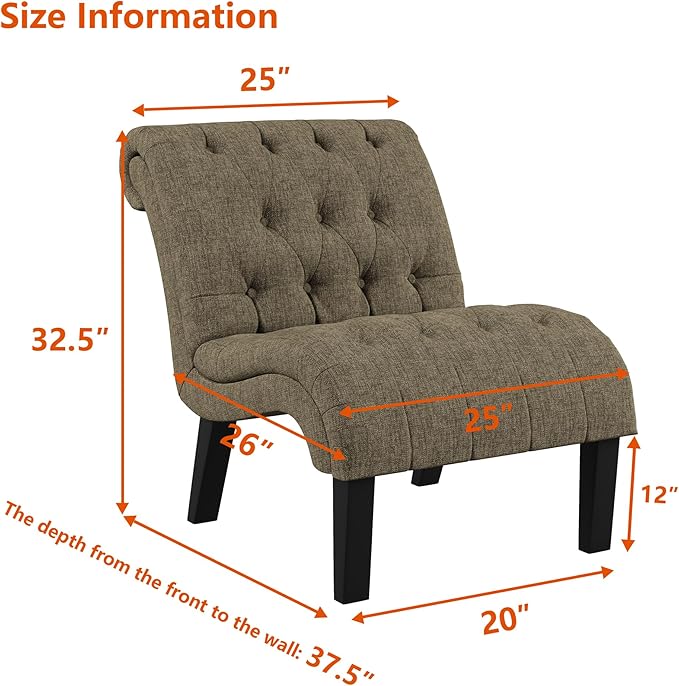 Yongqiang Accent Chairs Set of 2 Modern Armless Living Room Bedroom Side Chairs Button Tufted Upholstered Leisure Chair with Wood Legs