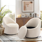 COLAMY Swivel Accent Chair Set of 2, 360° Swivel Round Chair with Hidden Storage, Modern Small Barrel Armchair for Living Room/Bedroom, Beige