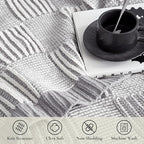Amélie Home Chenille Knit Throw Blanket for Couch, Checkered Texture Decorative Soft Blanket for Sofa, Bed & Living Room, 50"x60", Grey & White