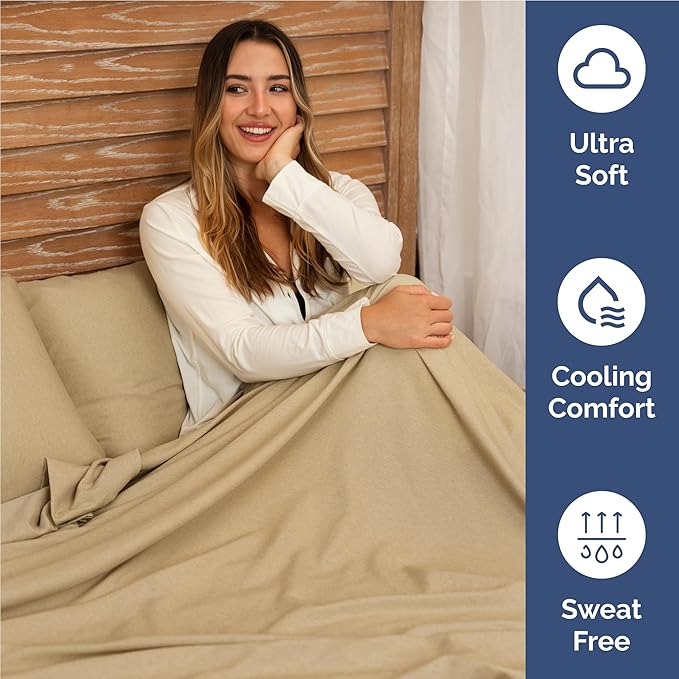 Full Sheets Set 6 Piece - Includes 4 Pillowcases - Bed Sheets Full Size - Soft Hotel Luxury Bedding - Cooling, Comfy & Breathable - 1 Flat & 1 Fitted & 4 Pillowcases w/ Deep Pockets - Heathered Tan