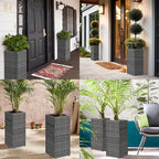 LEWIS&WAYNE Set of 2 Tall Planters for Outdoor Plants Handmade 24'' Wicker Tall Square Planter Box with Removable Liners Modern Planter for Indoor Outdoor Garden Patio Front Porch - Gray