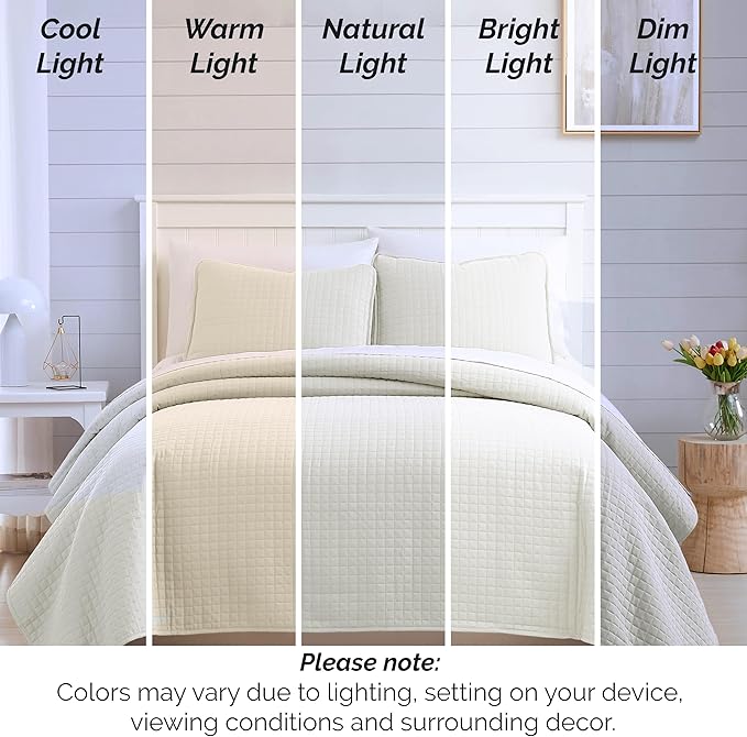 Southshore Fine Living, Inc. Full/Queen Size Quilt Bedding Set, Wrinkle-Free Stain & Pet Hair Resistant Bedding, Coverlet Queen Size/Full Size Bedspread with 2 Pillow Shams, Cream