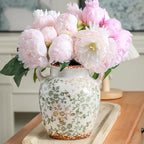 Enra Vintage vase,7.8 Inch Green and Beige Ceramic Decorative Flower vase, Chinoiserie Floral Vase,Large Rustic Vases for Home Decors, Living Room, Bookshelf, Office