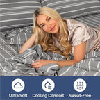 Queen Sheets Set 6 Piece - Includes 4 Pillowcases - Bed Sheets Queen Size - Soft Hotel Luxury Bedding - Cooling, Comfy & Breathable - 1 Flat & 1 Fitted & 4 Pillowcases w/ Deep Pockets - Grey Stripes
