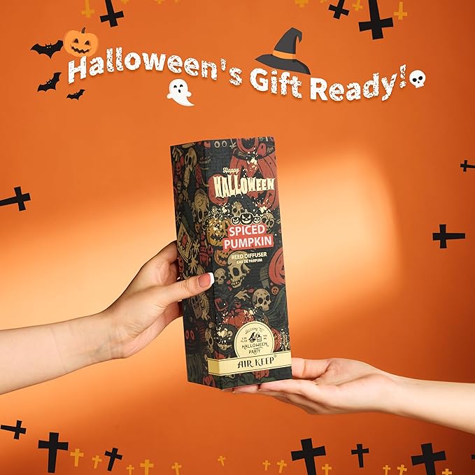 Airkeep Reed Diffuser Set,3.38 fl oz (100 ml) - Spiced Pumpkin Oil Diffusers with 8 Reed Sticks, Home Fragrance Reed Diffuser for Bathroom Shelf Decor