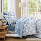 King Comforter Set -7 Pieces Blue Floral Comforter Set for All Seasons, Bed in a Bag King with Botanical Flowers Comforter, Sheets, Pillowcases & Shams