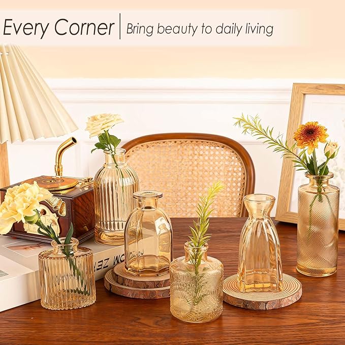 Amber Glass Bud Vases Set of 36, Mini Flower Vase for Centerpieces, Small Clear Vases in Bulk for Wedding Decorations, Vintage Vase for Table, Recepetion, Home Décor